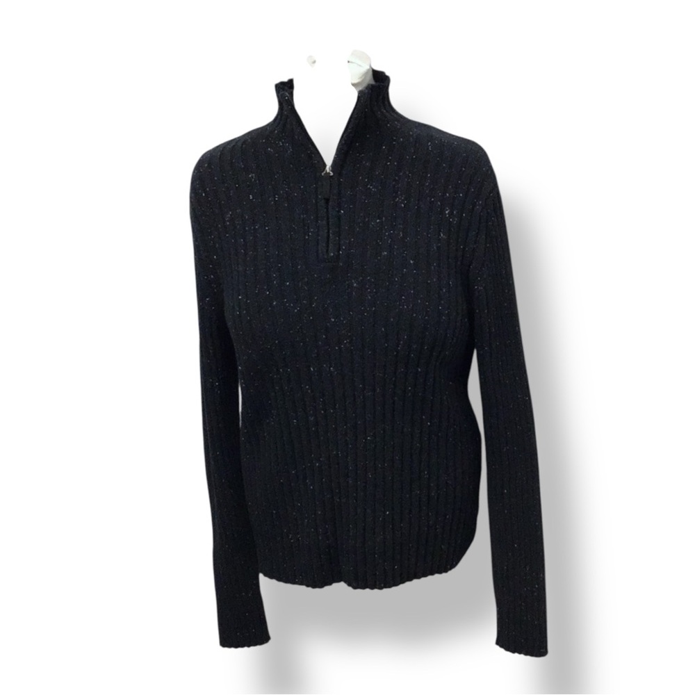 Pria Women’s 1/4 Zip Turtleneck Ribbed Pullover Sweater, Black Granite, size XL